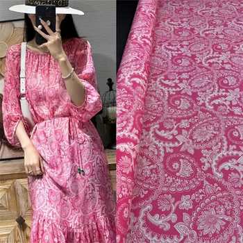 Модный Бренд Classic Pink Cashew Flower 18momme Крепдешиновая Ткань Из Натурального Шелка Высокого Класса, Роскошная Ткань Для одежды Класса 6A