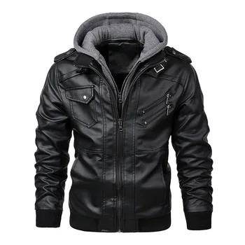Мужская кожаная куртка, весна-осень, мотоциклетная куртка из искусственной кожи с капюшоном, мужская велосипедная куртка, высококачественная повседневная мужская куртка в стиле ретро, пальто