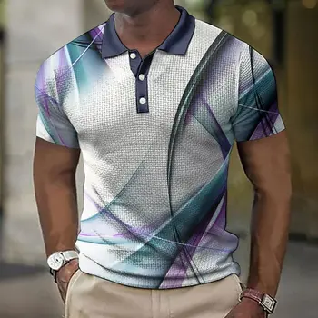 Мужская рубашка поло, поло на пуговицах, рубашка поло с лацканами, графические принты, геометрия, уличная блузка с отложным воротником, топ