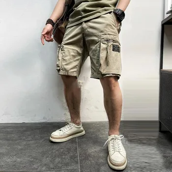 Мужские короткие летние брендовые повседневные винтажные классические камуфляжные шорты-карго с карманами Мужская верхняя одежда Модные саржевые хлопчатобумажные шорты w494