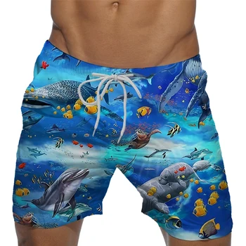 Мужские пляжные шорты, плавки, летние шорты на шнурке с сетчатой подкладкой, эластичный пояс с графическими принтами акулы, быстросохнущие, короткие