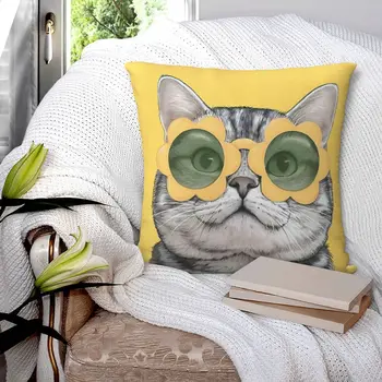 Мягкая желтая наволочка для домашних животных с рисунком кошки, чехол для подушки, чехол для диванной подушки
