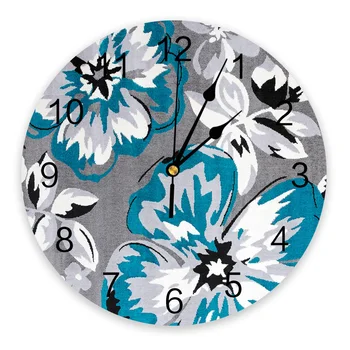 Настенные часы с цветочной сине-серой текстурой, декор для дома, Современная кухня, спальня, декор для гостиной, настенные часы