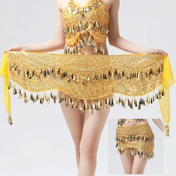 Новая Шифоновая Золотая Монета, Танец Живота, Поясная цепочка, Восточный Индийский Танцевальный костюм Для женщин, Юбка для танца Живота, Танцевальная одежда, Хип-хоп