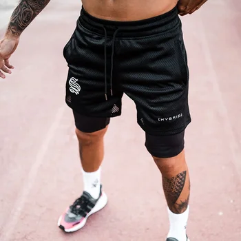 Новые спортивные мужские двухъярусные Спортивные мужские Спортивные штаны для бега 2 В 1 Мужские спортивные штаны для фитнеса YM Sort