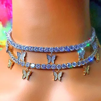 Ожерелье с подвеской в виде бабочки, женский горный хрусталь, блестящие Новые женские украшения, Эффектное колье с кристаллами, ожерелье для женщины в подарок
