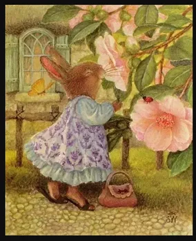 Пахнущие кроликом цветы масляная живопись Рукоделие 14-каратный холст Без печати Наборы для вышивания крестиком ручной работы DIY Home Decor