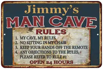 Персонализированные правила Jimmy's Man Cave, шикарная деревенская зеленая вывеска, домашняя металлическая вывеска.