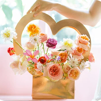 Портативные коробки для цветов с ручкой в форме сердца, красочные Удобные сумки для подарков, сумки для упаковки подарков, цветы, декор для свадебной вечеринки