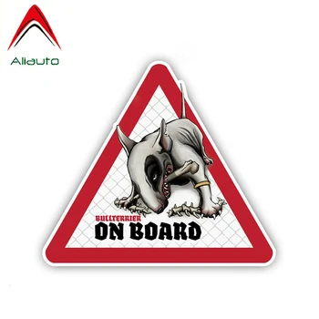Предупреждающий знак Aliauto Автомобильные наклейки Бультерьер на борту Виниловые наклейки С юмором Для домашних собак Автомобильные Аксессуары, 12 см * 10,5 см