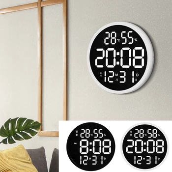 Простой дизайн, круглые настенные часы со светодиодной подсветкой для гостиной, цифровой дисплей температуры и влажности, отображение даты, будильник Home D03 20