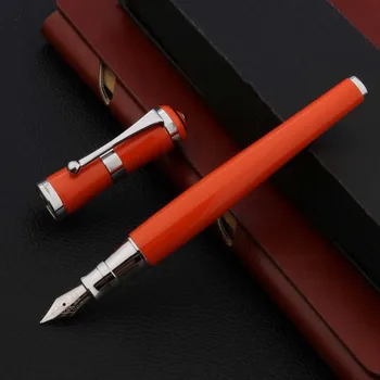 Роскошная авторучка METAL 05 серебристо-оранжевого цвета, офисные школьные принадлежности, чернильные ручки