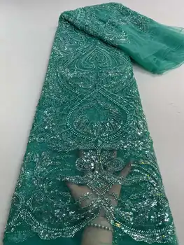 Роскошная тяжелая ткань из бисера ручной работы, кружево с вышивкой, роскошная ткань для шитья свадебного платья в придворном стиле с пайетками 5 ярдов