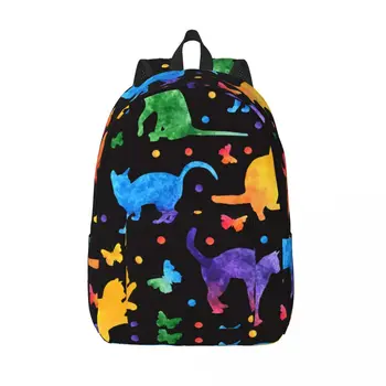 Рюкзак для ноутбука, уникальные акварельные кошки и бабочки, школьная сумка, прочный студенческий рюкзак, дорожная сумка для мальчиков и девочек