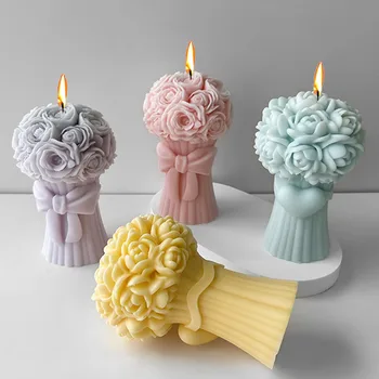 Силиконовая форма для свечей с 3D бантом Love Rose, цветочное мыло 