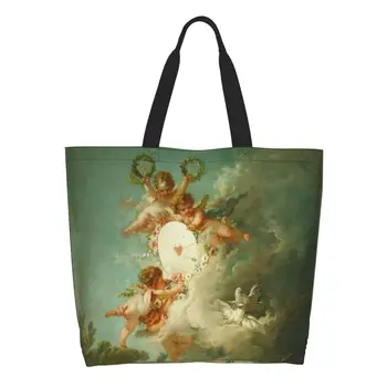 Симпатичная сумка для покупок с мифологическими ангелами, Моющаяся Холщовая сумка для покупок через плечо, эстетическая сумка с херувимами эпохи Возрождения.