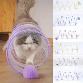 Сложенный туннель для кошек с перьями, игрушки для кошек и котят, Забавный S-образный Складной Туннель для игр с домашними животными