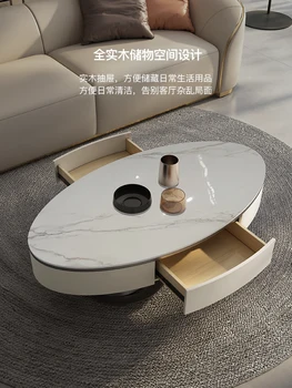 Современные минималистичные дизайнеры из овальной каменной плиты из нержавеющей стали используют роскошный журнальный столик для гостиной знаменитостей онлайн art sense light.