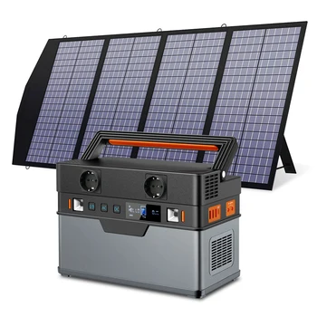 Солнечный генератор, портативная электростанция 110 В / 220 В, мобильное аварийное резервное питание со складным зарядным устройством на солнечной панели 18 В