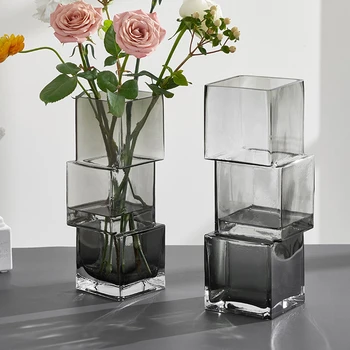 Стеклянная ваза Прозрачное и роскошное украшение Креативная цветочная композиция Высококачественные цветы на водной основе
