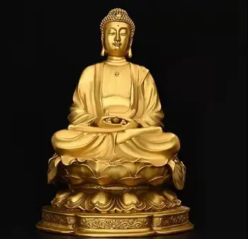 Украшения Будды Шакьямуни сделаны из чистой меди. Статуя Будды Татхагаты, восседающего на лотосе