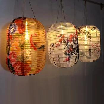 Уличный китайский древний фонарь с пейзажной цветочной и птичьей печатью, переносное украшение для балкона, Водонепроницаемый солнцезащитный фонарь