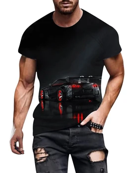 Футболка с рисунком автомобиля 2023, Новая 3D-футболка, веселая спортивная мужская уличная одежда, Автомобильная мода, повседневная мужская одежда