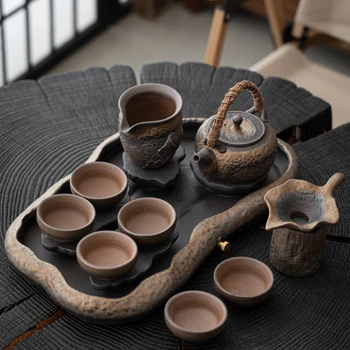Чайный сервиз Бытовой Китайский Ретро-чайник, Чайная чашка, Поднос для сухого чая, аксессуары для украшения дома