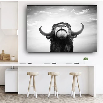 Черно-белая горная корова, скандинавский пейзаж, холст, плакаты и принты, Настенное искусство Куадроса, картина для гостиной