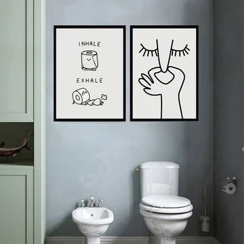 Черно-белый юмор, неприятный запах, Забавный плакат с туалетом, отпечатки на холсте, Абстрактные настенные рисунки для ванной комнаты, домашний декор