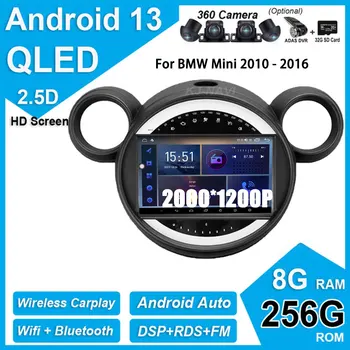 Экран с разрешением 2000 * 1200 Пикселей, 9-дюймовый Android 13 для BMW Mini 2010 - 2016 Автомобильный мультимедийный плеер 4G Lte, видео GPS-навигация