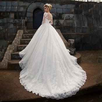 Элегантные белые свадебные платья трапециевидной формы с круглым вырезом и рукавами 3/4, 2023, кружевные аппликации, свадебные платья принцессы для женщин, Vestido De Noiva