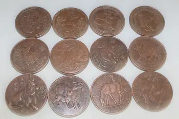 12 шт китайских памятных монет из красной меди с 12 знаками Зодиака
