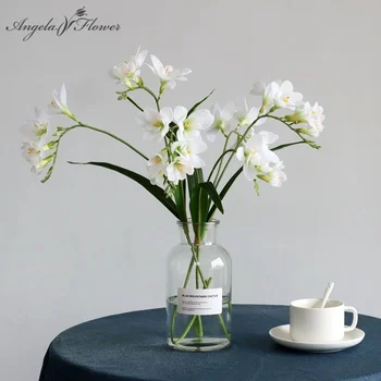 2 Ветки 3D искусственного цветка Орхидеи, увлажняющие на ощупь, Ванильная Орхидея, Цветочные композиции для свадебной вечеринки, Декор домашнего стола