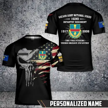 3D-футболка с пользовательским названием, футболка пехотного полка Национальной гвардии армии США, армии штата Орегон, футболка с 3D-флагом с коротким рукавом
