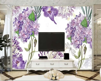 beibehang papel de parede Фиолетовые цветы лаванда ручная роспись живые цветы и птицы обои обои для стен 3 d