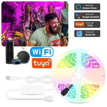 Tuya Wifi Led Strip Light RGB + Белый / Теплый белый Управление смартфоном Работает с Alexa / Google Assistant, 5050 5V USB Led Strip