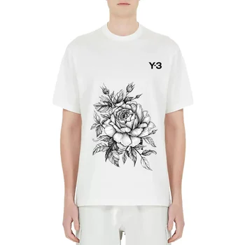 Yohji Y-3 Yamamoto 23SS, Черно-Белая Футболка с рисунком Розы и принтом, Повседневная Футболка С коротким рукавом, Топ Для Мужчин и Женщин