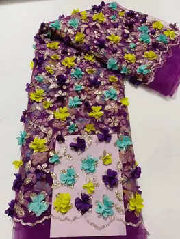 Африка Морден Вышитая Тюлевая Сетчатая Ткань С Приклеенным Блеском Роскошная Французская 3D Цветочная Сетка Кружевное Вечернее Платье Для Свадебной Вечеринки