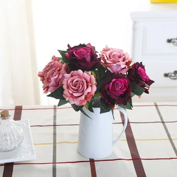 Букет искусственных пионов с короткими ветвями высокой симуляции, шелковая фланелевая роза для украшения дома, украшение стола, цветы