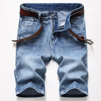 Жаркое лето, Повседневные Рваные Короткие джинсы, мужские прямые джинсовые шорты из выстиранного хлопка, мужские джинсовые шорты-бермуды, синие шорты Hommes
