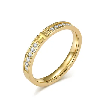 Изысканные Обручальные кольца с кубическим цирконием 3 мм AAA +, Простые Женские украшения из нержавеющей стали золотого цвета, Самый продаваемый продукт 2023 года