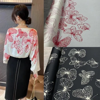 Классическая черно-белая шелковая ткань с принтом в виде бабочки, легкая роскошная ткань-рубашка высокого класса, летняя дышащая