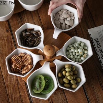 Креативная керамическая подвесная тарелка с разделенной сеткой для фруктов, послеобеденный чай, десертная тарелка, скандинавские фрукты, тарелка для сухофруктов с деревянной полкой