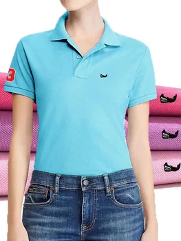 Летняя женская рубашка из 100% хлопка с коротким рукавом, рубашка поло с вышитым логотипом животного и рыбы, приталенная повседневная рубашка, футболка, тройники, топ 4XL