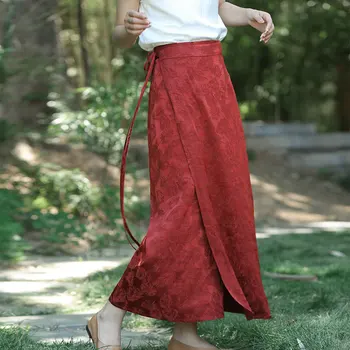 Летняя приталенная жаккардовая юбка с запахом в стиле ретро