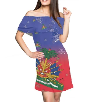 Модное мини-платье с принтом флага Полинезии и Гаити 2023, Летнее вечернее платье с короткими рукавами, Женское короткое платье для отдыха на открытом воздухе на заказ