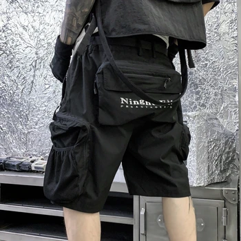 Мужские шорты в стиле хип-хоп в стиле панк, харадзюку, тактические короткие штаны для бега трусцой с множеством карманов, Бермуды Homme