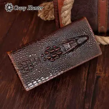 Мужской Двойной кошелек-органайзер для кредитных карт с крокодиловой головой, ретро Классический коричневый кошелек