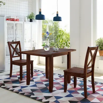 Обеденный стол в деревянном уголке для завтрака, кухонный гарнитур из 3 предметов с 2 обеденными стульями с высокой спинкой и мягкой обивкой, подходит для многих ситуаций
